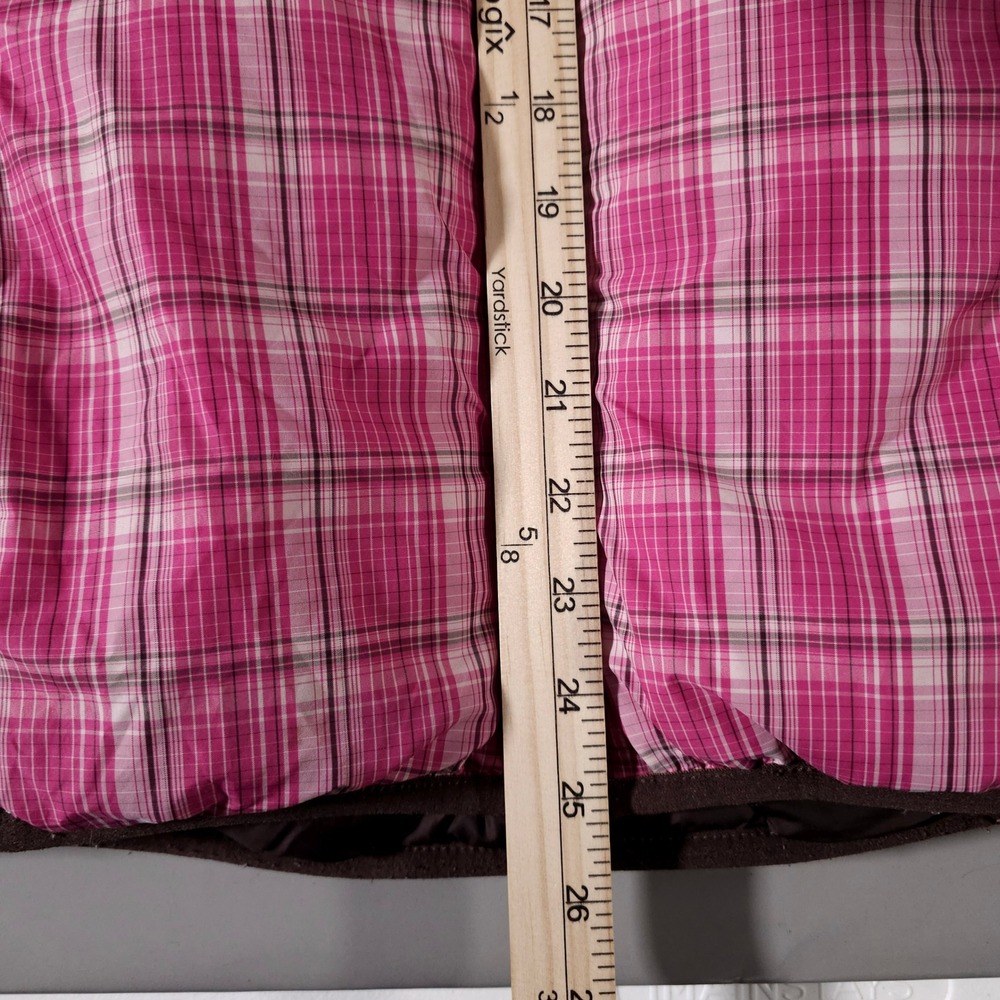 The North Face Puffer Jacket Girls XL Pink Plaid Brown Reversible 550 Down - Picture 5 of 8